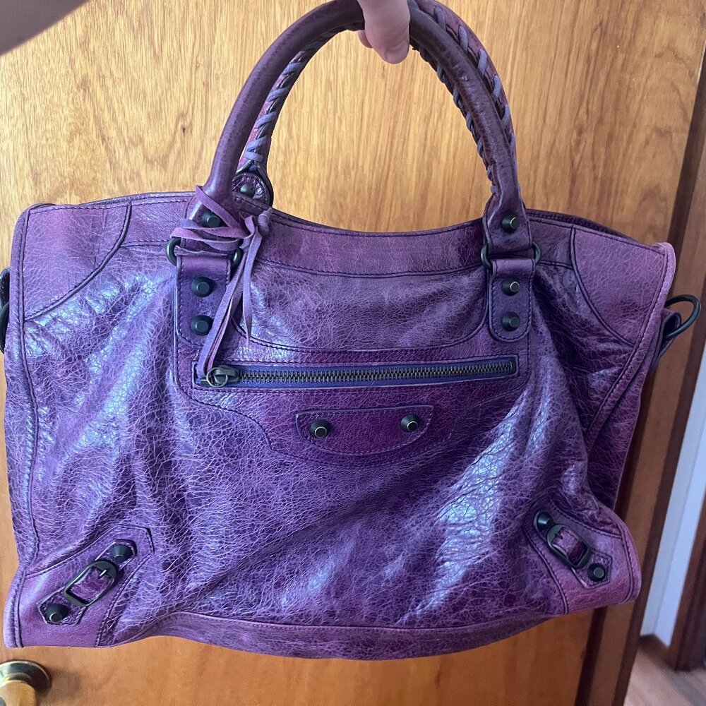 Balenciaga Purple Leather Polly Boston Bag